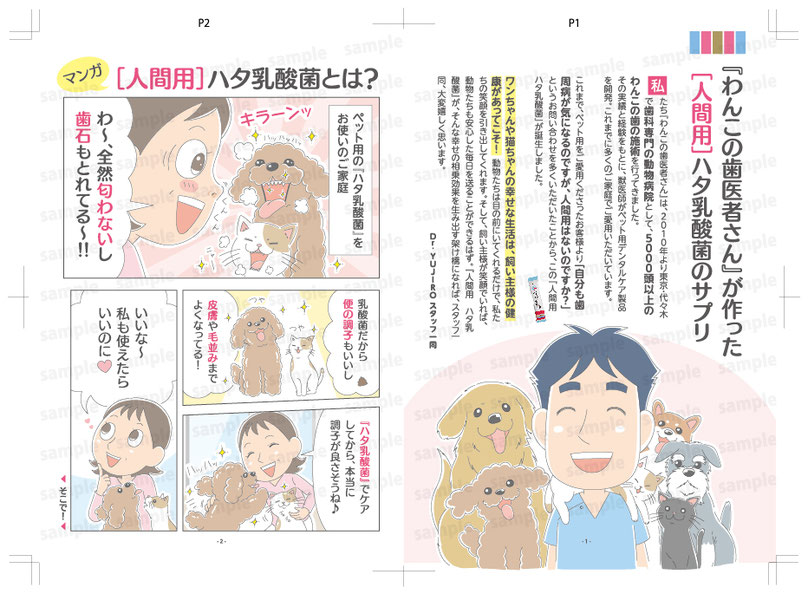 人間用ハタ乳酸菌のマンガパンフレットのP1とP2