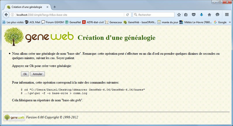 GeneWeb 6.06 créer base