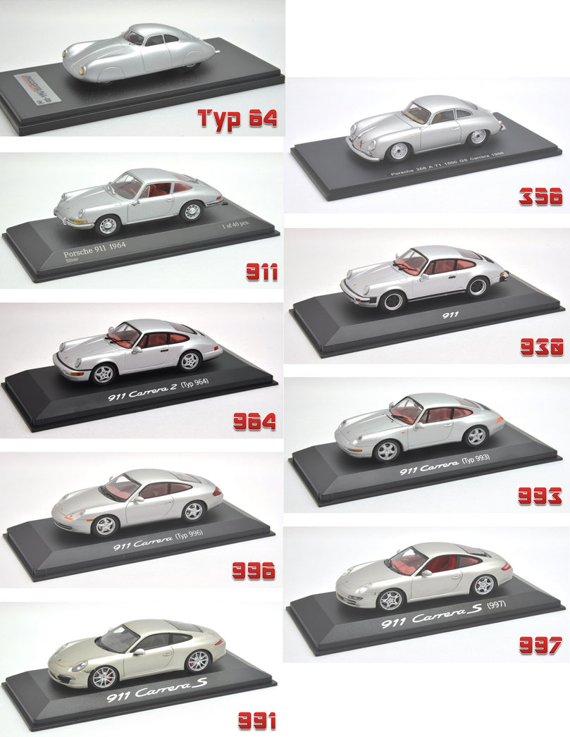 1/43 Porsche Typ 64, 356, 911, 930, 964, 993, 996, 997, 991 ポルシェ 