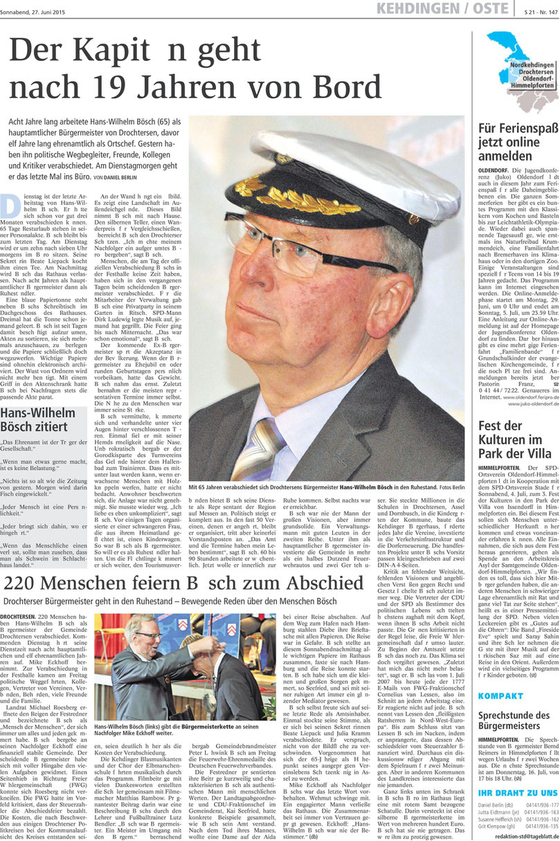 Stader Tageblatt vom 27. Juni 2015