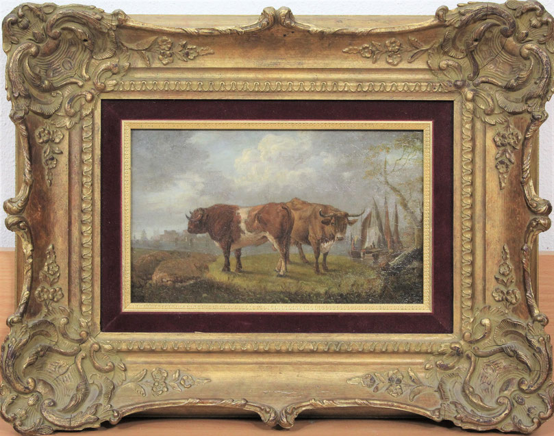 te_koop_aangeboden_een_landschaps_schilderij_met_een_stier_en_koe_van_de_nederlandse_kunstschilder_willem_romeyn_1624-1694_17de_eeuw