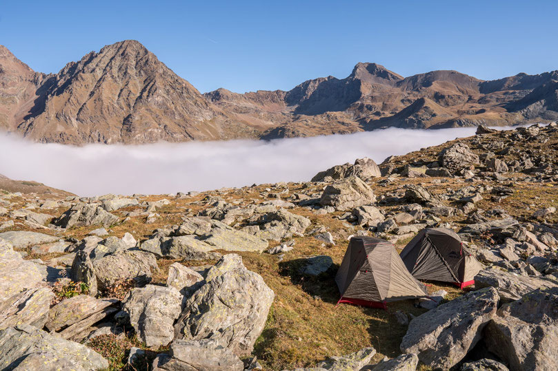 Wildcamping near the Gran Paradiso National Park. Wild camping near Mount Creya, Aosta valley, Italy.