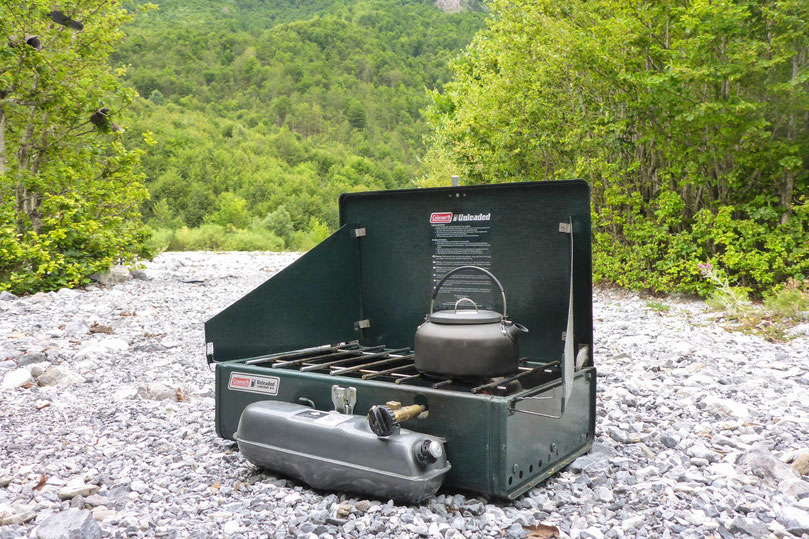 Coleman unleaded two-burner stove on a overland trip