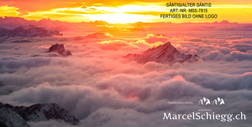 Säntis, Alter Säntis, Sonnenuntergang, Nebelmeer