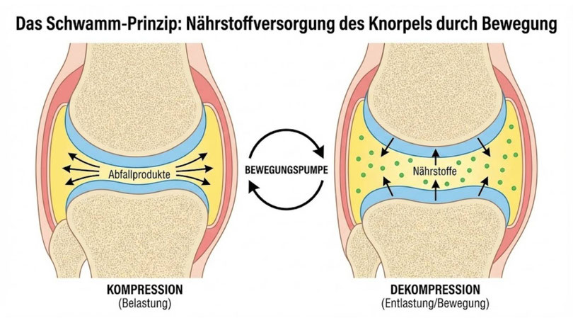 Illustration der Knorpelernährung durch Diffusion und Bewegungsvariabilität.