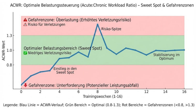 ACWR-Diagramm zur optimalen Belastungssteuerung im Training und der Rehabilitation.