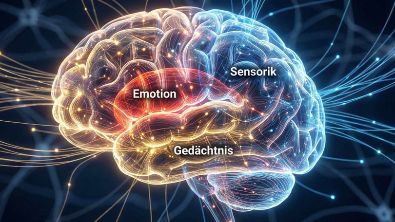 Illustration eines Neurotags – wie das Gehirn verschiedene Informationen zu einem Schmerzerlebnis verknüpft.