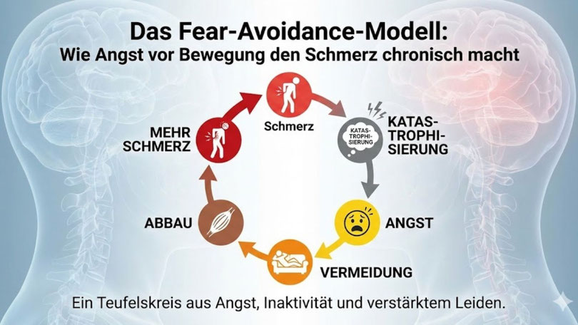 Grafik zum Fear-Avoidance-Modell: Wie Angst vor Bewegung den Schmerz chronisch macht.