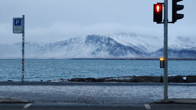 Rote Ampel an Uferweg in Reykjavík. Bild von Ziqian Chai auf Unsplash. 