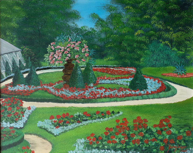 Landschaftsbilder gemalt: Schlosspark, Ölgemälde auf Leinwand handgemalt, 50 x 40 cm. Sommerbilder gemalt by Daninas-Kunst-Werkstatt.at.