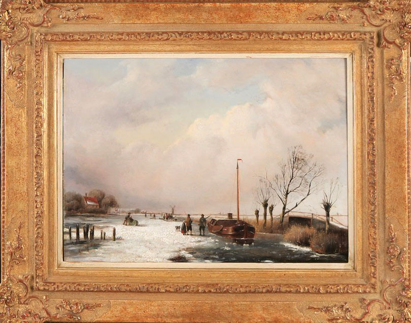 te_koop_aangeboden_een_schilderij_met_een_winter_landschap_van_de_kunstschilder_jacobus_freudenberg_1818-1873_hollandse_romantiek
