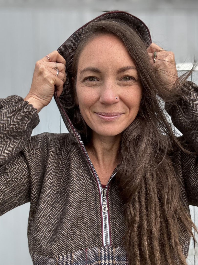 Tweed Hoodie mit Reißverschluss und Paspel