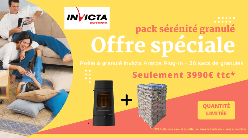pack sérénité : votre poêle à granulé Aratos Plug-in + 1 palette (1,5 stère) bois de chauffage haute performance Woodstock