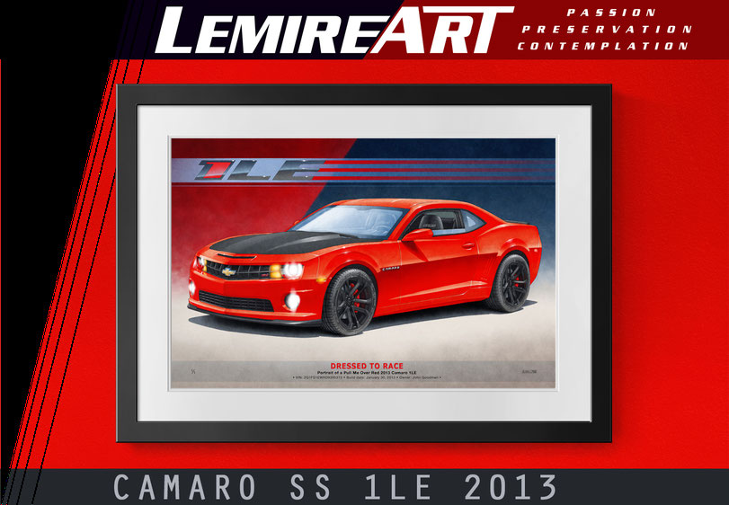 Drawn portrait of a Camaro 1LE 2013 in Victory Red
