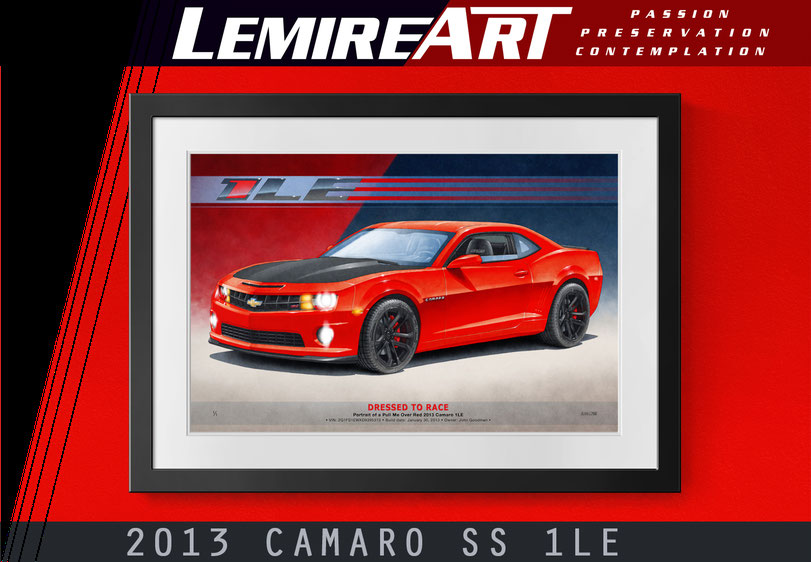 Drawn portrait of a Camaro 1LE 2013 in Victory Red
