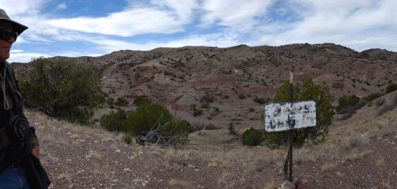 The dissected terrain south of San Lorenzo Canyon. In 2017 a sign (now fallen) proclaimed the valley below to be "Jaws Canyon."