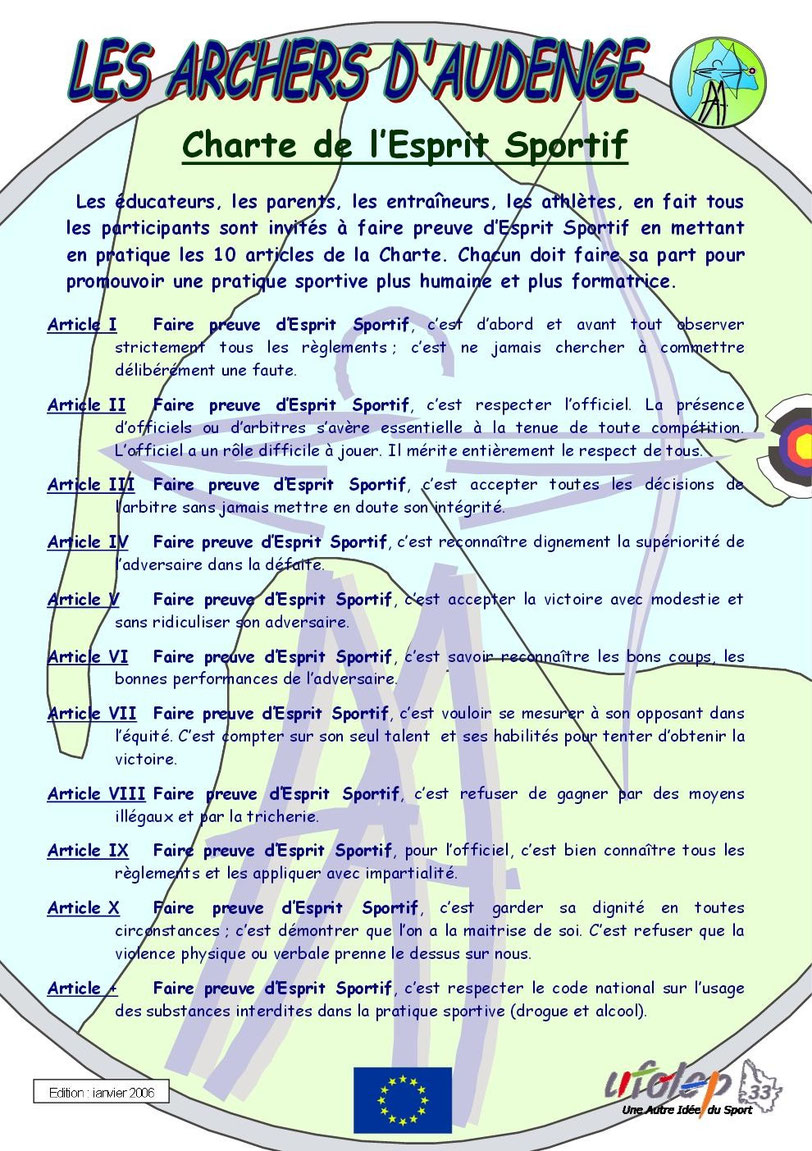 La charte de l'esprit sportif Les Archers d'Audenge