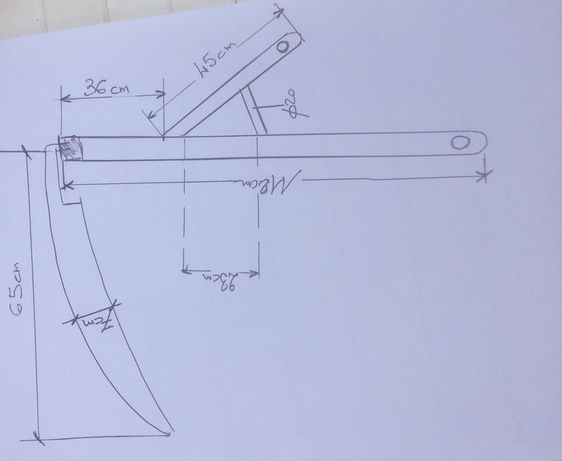 mesures de notre faux écossaise d'occasion / dimensions for our second hand scottish scythe