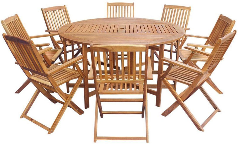 set giardino +acacia +sedie +outdoor +legno +8 +tavolo +sandro shop +online +rotondo +pieghevole