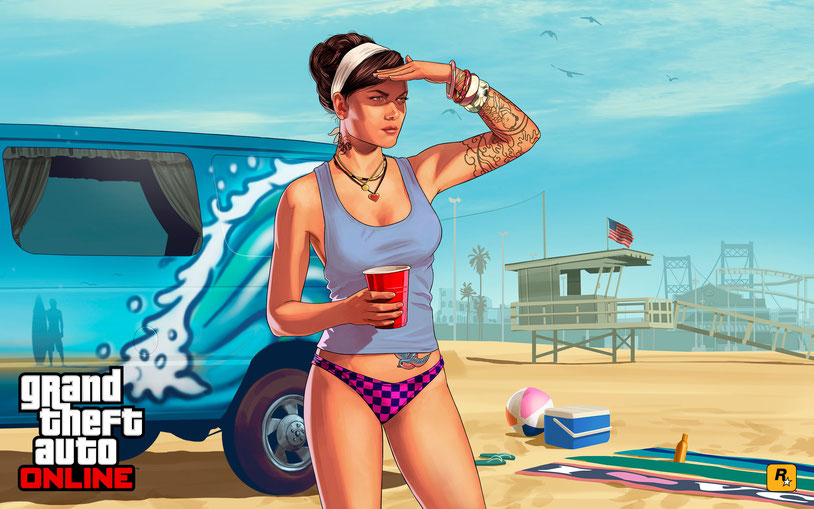 Original Rockstar Artwork: Grand Theft Auto V, Beach Bum. 