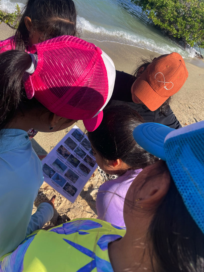 Young girls from the Galapagos Islands learning to ID fish and other marine animals.