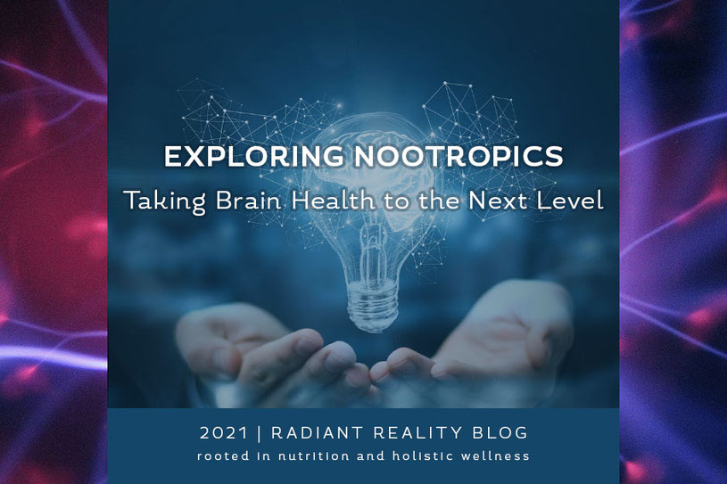 Exploring Nootropics banner with hands and light bulb