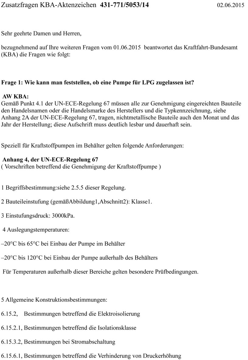 Kraftfahrtbundesamt zum Problem mit der Icom Pumpe und der Icom Autogasanlage