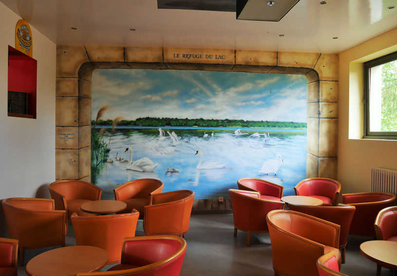 photo d'une fresque en trompe-l'oeil, le refuge du lac, Coron thibaud