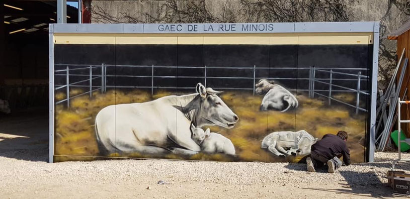 Trompe l'oeil sur conteneur (vaches), Coron, Côte-d'or