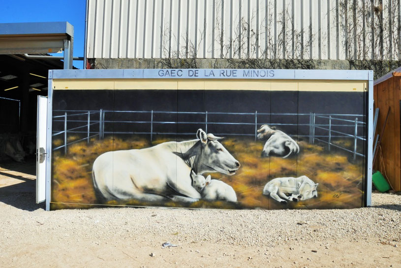 Fresque trompe l'oeil (vache, ferme) ,Saint-Broing-les-Moines, Coron Thibaud