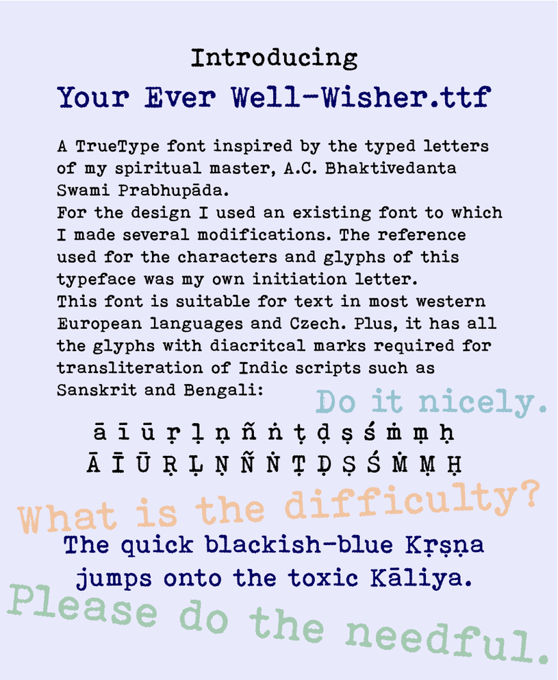 Your Ever Well-Wisher Typesheet