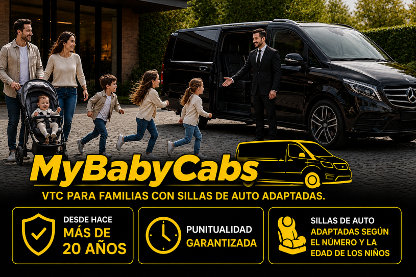 conductor con silla de coche para niños