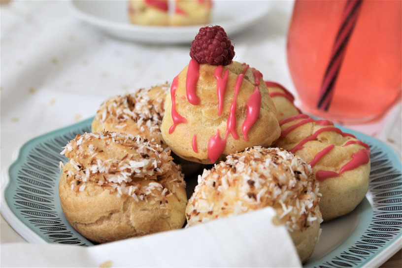 cream puff pastry pastries raspberry coconut recipe easy beginner lemonade pink custard homemade 