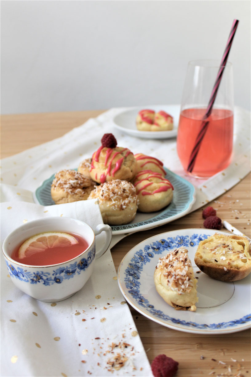 cream puff pastry pastries raspberry coconut recipe easy beginner lemonade pink custard homemade