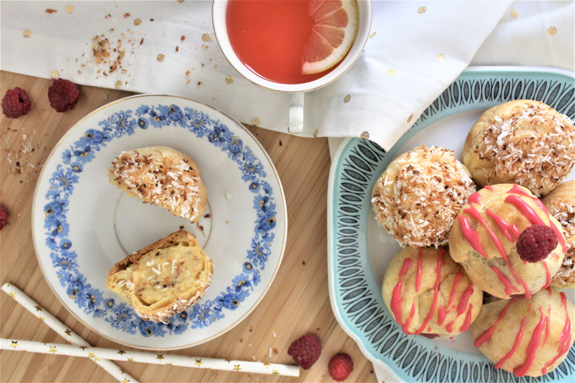 cream puff pastry pastries raspberry coconut recipe easy beginner lemonade pink custard homemade