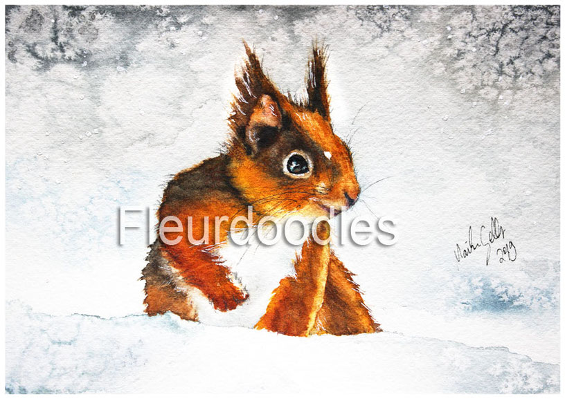 Eichhörnchen, Tiermalerei, Tierportraits, Tierbilder kaufen, Ölgemälde, Bleistift, Pastellkreide, Tiere in Aquarell, Tiermaler, Gemälde Tiere modern, Bilder Wohnung, Kunstdrucke, Poster, Leinwand, Drucke, Original Kunst, Maike Geller, Fleurdoodles