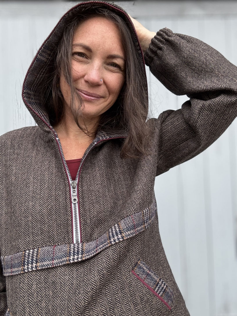 Tweed Webware Hoodie Kapuze Reißverschluss
