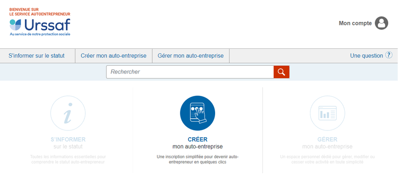 Page d'accueil du site internet de l'autoentrepreneur par l'URSSAF.