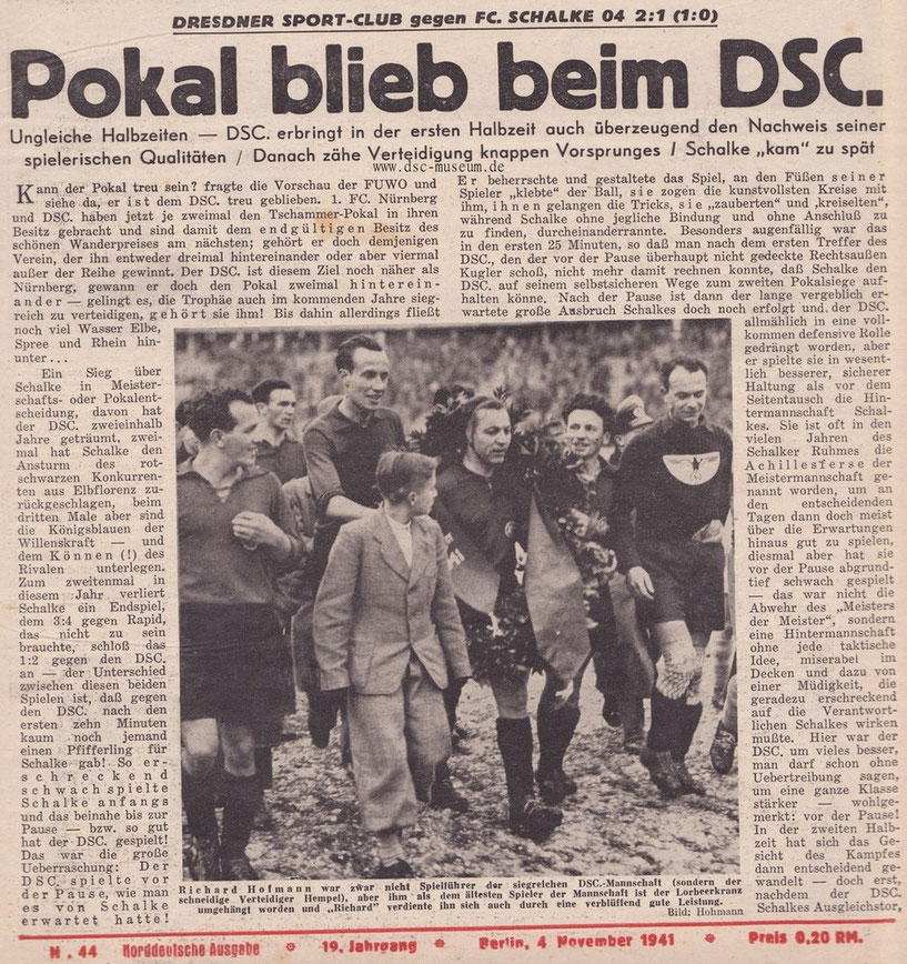 Spielbericht aus dem Kicker, Nr. 44, Jg. 19 (1941).