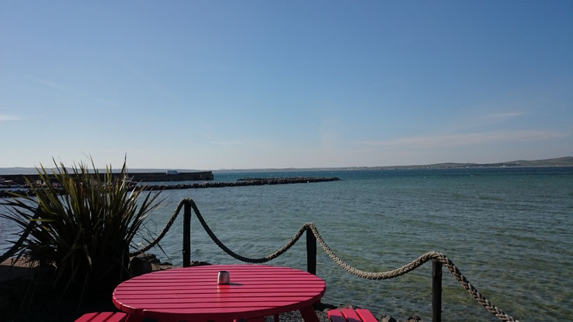 Views on the water from the back yard of the Peatzeria in Bowmore