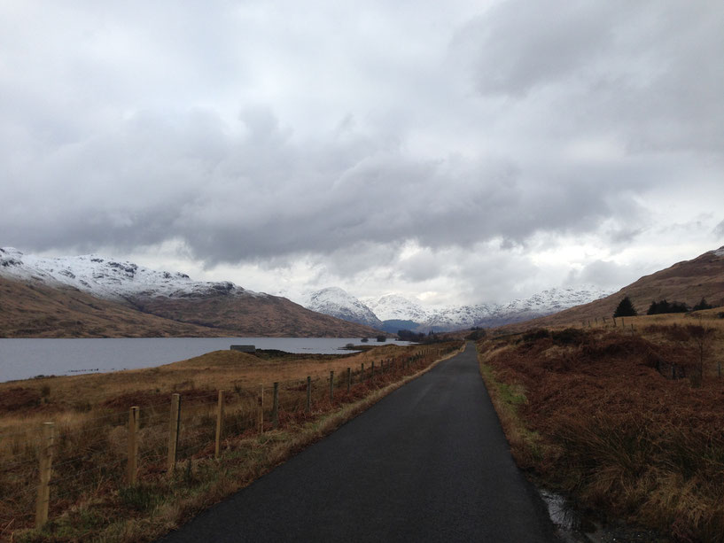 Snow-capped peaks at wintry Loch Arklet