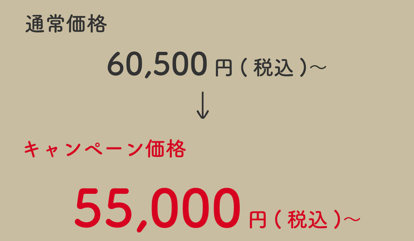 通常価格60,500円(税込)のところ、キャンペーン価格55,000円(税込)