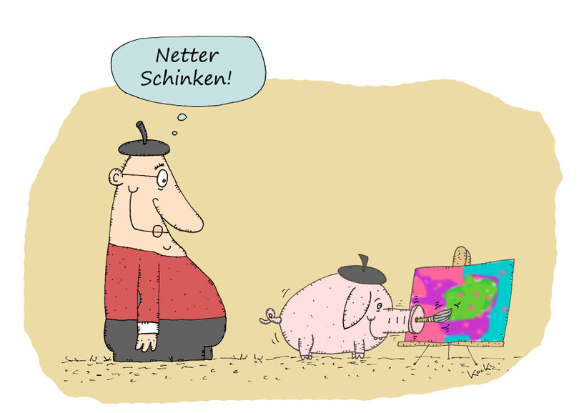 Schwein Pigcasso malt ein Bild Cartoon Oliver Kock Greenfluencer