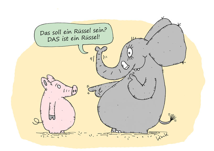 Elefant und Schwein beim Rüsselvergleich Cartoon Oliver Kock