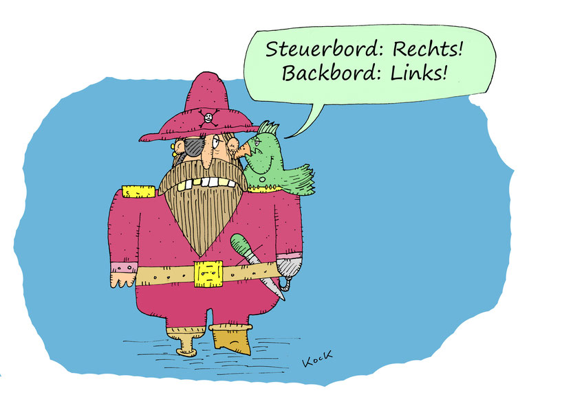 Pirat mit einem sprechenden Papagei Steuerbord Backbord Cartoon Oliver Kock