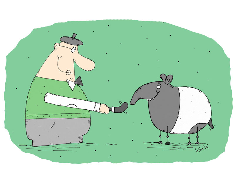 Daniel G. Löwenstern der tierische Reporter interviewt einen Tapir Cartoon Oliver Kock Greenfluencer
