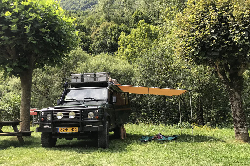 Land Rover Defender with awning. A perfect setup to relax.