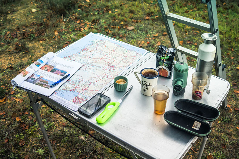 Overland route planning starts with an espresso from the Wacaco Nanopresso
