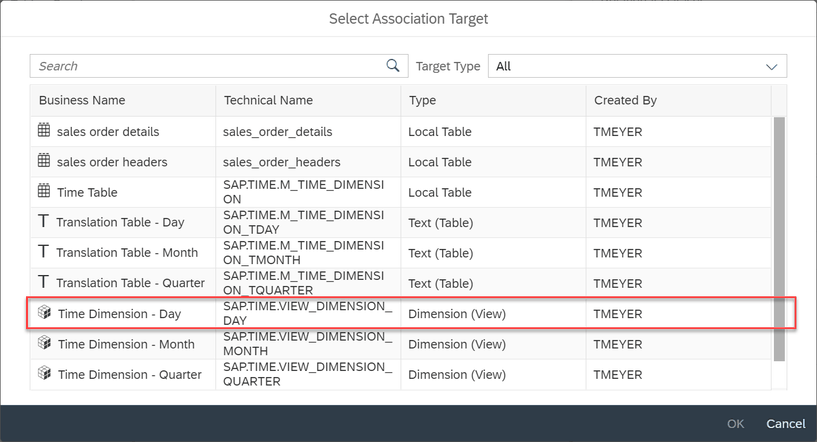 SAP Data Warehouse Cloud Select association target