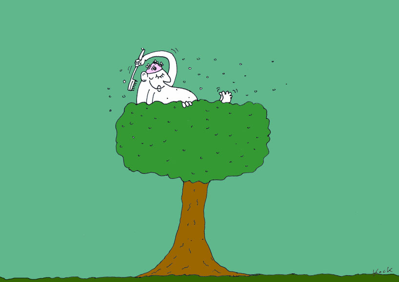 Mann nutzt Baum als Badewanne Waldbaden Cartoon Oliver Kock